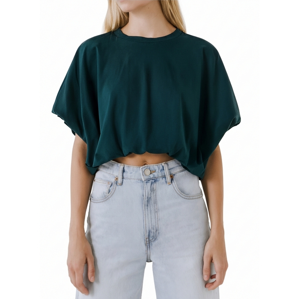 Grey Lab Teal Bubble Cropped Top, L